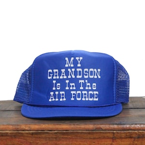 Vintage My Grandson Is In The Air Force US Military Veteran Pilot Airplane Jet Grandpa Grandma Grandparent Trucker Hat Snapback Baseball Cap