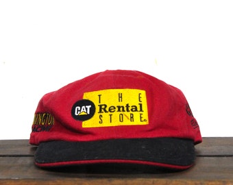 Vintage jaren 90 ongestructureerde strapback hoed Baseball Cap The Cat Rental Store Diesel Power Construction Equipment Caterpillar Nascar Racing