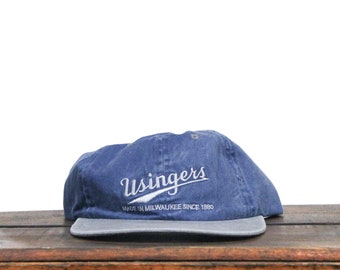 Vintage 90s Washed Out Unstructured Strapback Hat Baseball Cap Usinger's Smoked Meats Sausages Food Store Factory Milwaukee Wisconsin