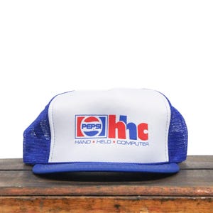 Vintage Trucker Hat Snapback Baseball Cap 80s Pepsi HHC Hand Held Computer Vending Machine Cola Soda Pop Drink Logo