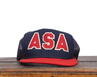 Vintage ASA Amateur Softball Association Initials Letters Team Beer League Trucker Hat Snapback Baseball Cap Made In USA