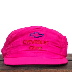 vintage Neon Hot Pink Chevrolet Geo Chevy Bowtie Logo Trucks Cars Pickup Trucker Hat Snapback Baseball Cap Made In USA
