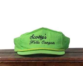Vintage Scotty's Hells Canyon Hunting Fishing Outdoor Supplies Convenience Store Oregon Neon Trucker Hat Snapback Baseball Cap