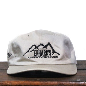 Vintage 90s Washed Out Earhard&#39;s Adventure Bound Wilderness Park Mountains Camping Outdoors Unstructured Strapback Hat Baseball Cap
