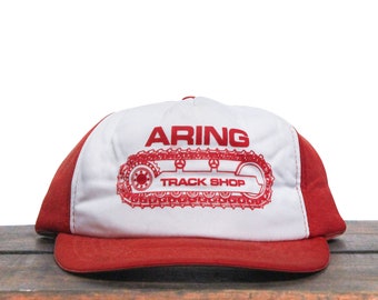 Vintage Trucker Hat Snapback Baseball Cap Aring Track Shop Heavy Equipment Repair Garage Construction Bulldozer Machinery