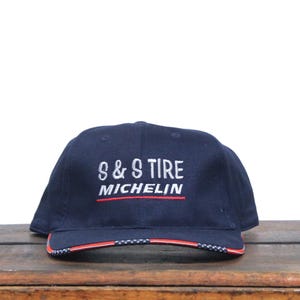 Vintage S&S Tire Shop Garage Mechanic Michelin Tires Man Logo Wheels Parts Strapback Hat Baseball Cap