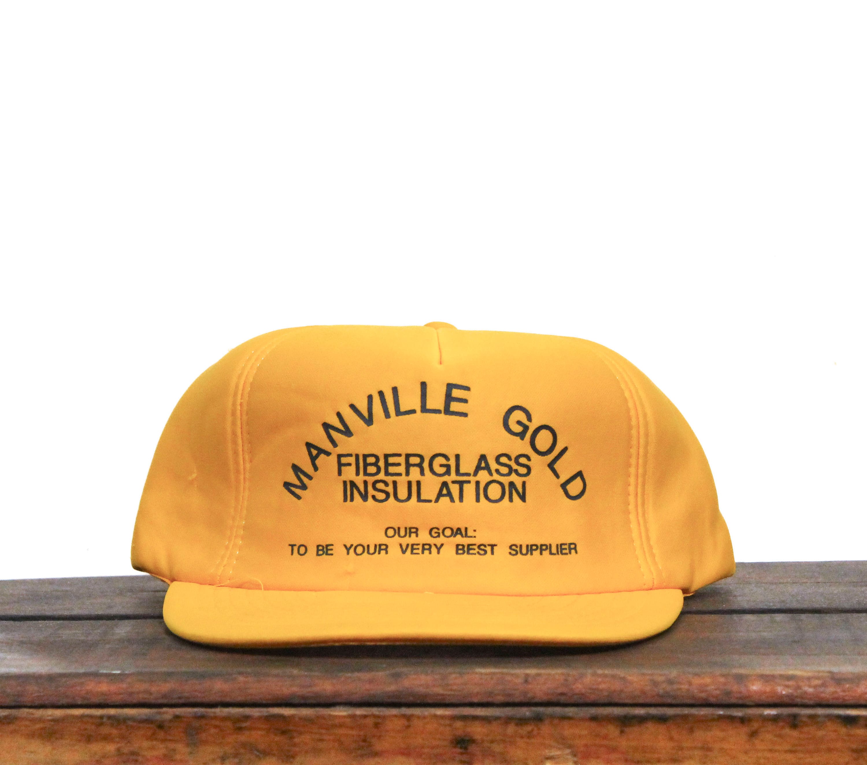 Vintage Snapback Trucker Hat Baseball Cap Manville Gold Fiberglass Insulation Building Supply Construction Materials