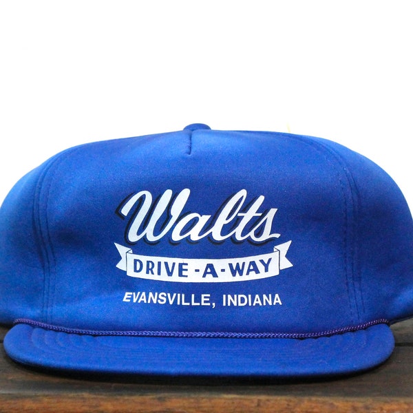 Vintage Trucker Hat Snapback Baseball Cap Walts Drive-A-Way Evansville IN Indiana Truckeing Hauling Transport