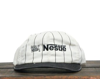 vintage Pinstripe Nestlé Foods Water Chocolate Corporation Company Trucker Hat Snapback Baseball Cap Made In USA