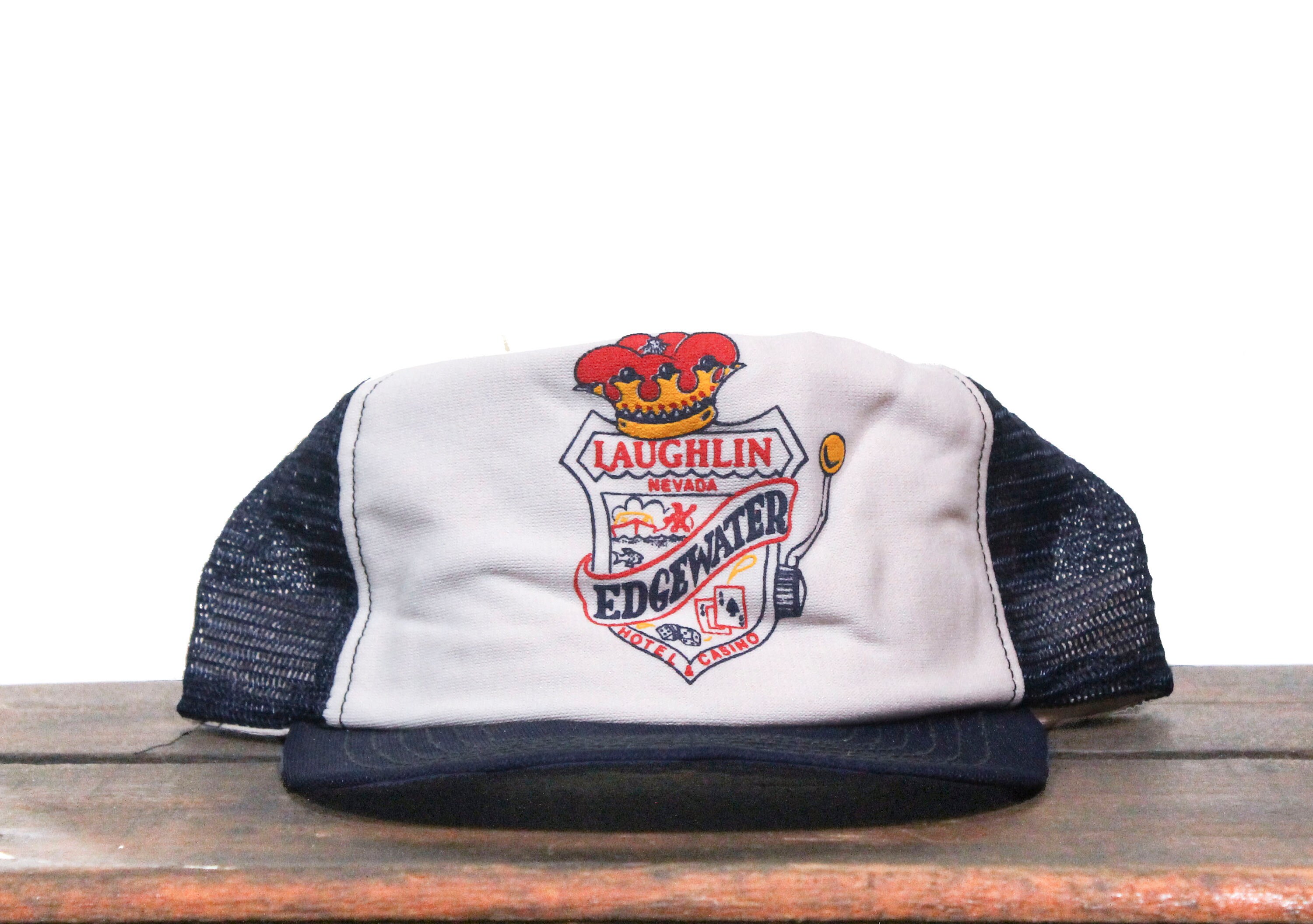 Vintage Trucker Hat Snapback Baseball Cap Laughlin Nevada Edgewater Hotel & Casino Gambling Nevada Rollin On The River USA Made Puff Print