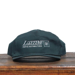 Vintage Lustine GM General Motors Parts Distributors Auto Supply Garage Mechanic Supplies Forest Green Trucker Hat Snapback Baseball Cap