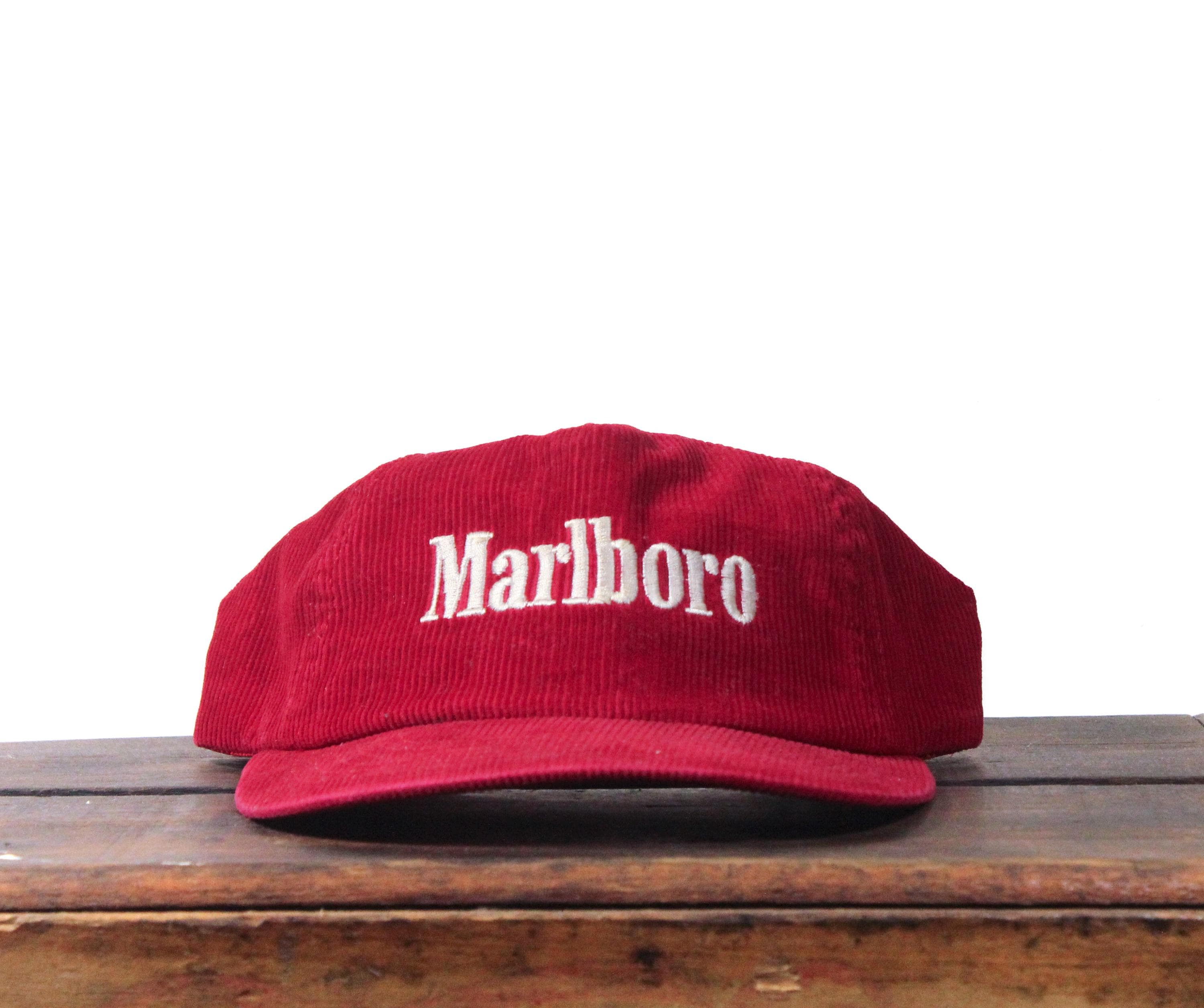 Vintage 80s Red Corduroy Marlboro Cigarettes Tobacco Sports Cap