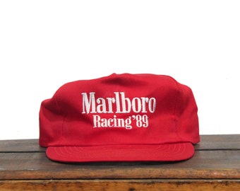 Vintage 90s Red Marlboro Racing 1989 Cigarettes Tobacco Sports Cap Trucker Hat Snapback Baseball Cap Made In USA