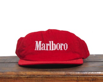 vintage des années 80 en velours côtelé rouge Marlboro cigarettes tabac casquette de sport chapeau de camionneur casquette de baseball snapback