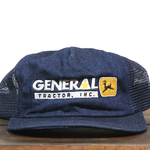 Vintage Denim Jean Trucker Hat Strapback Baseball Cap General Tractor Sales Farm Equipment John Deere Dealer Farmer Construction Made In USA