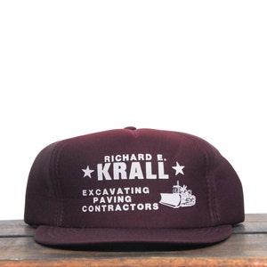 Vintage Richard E Krall Excavating Paving Contractors Road Construction Bulldozer Heavy Equipment Asphalt Trucker Hat Snapback Baseball Cap