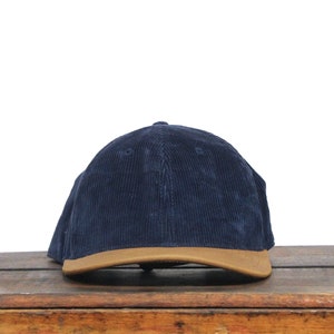 Vintage Blank Navy Blue Corduroy Leather Brim Strapback Hat
