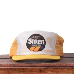 Vintage Trucker-Cap aus den 80er Jahren, Snapback-Baseballkappe, Dupont Stren Angelschnur, Anglerbedarf, springender Fisch, Bass, hergestellt in den USA