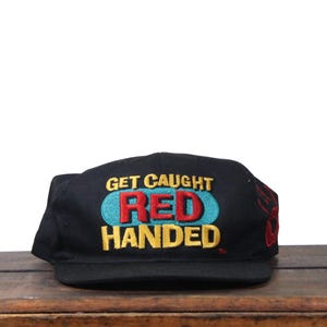 Vintage 90s Coca Cola Get Caught Red Handed Coke Classic Soft Drink Logo Soda Pop Handprint Snapback Hat Baseball Cap