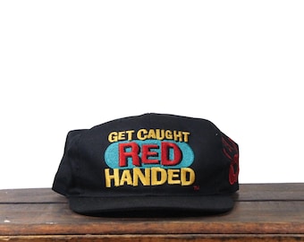 Vintage 90s Coca Cola Get Caught Red Handed Coke Classic Soft Drink Logo Soda Pop Handprint Snapback Hat Baseball Cap