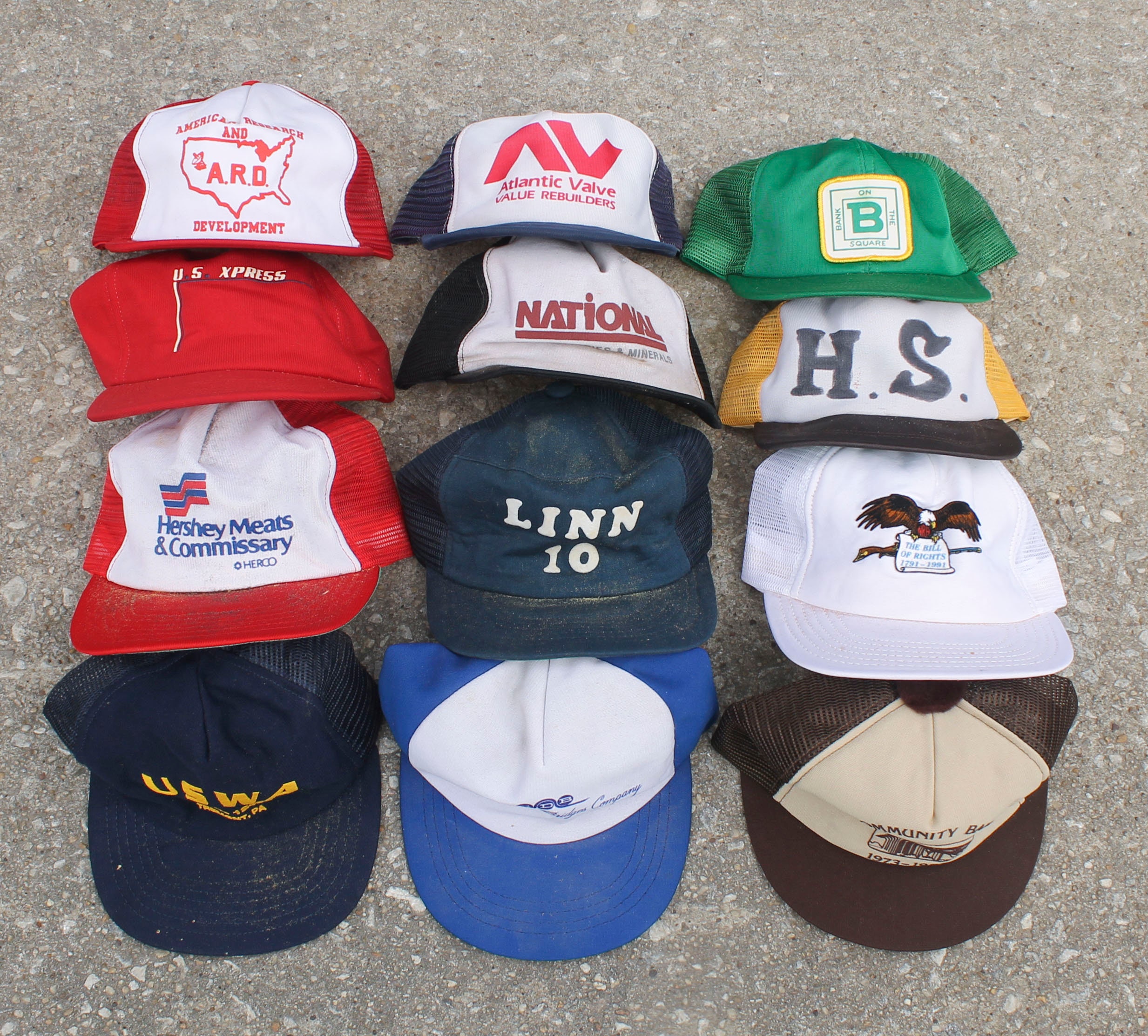 Vintage Made in USA Trucker Hat Variety Pack One Dozen Snapback Baseball Caps Lot Collection Bulk Wholesale - Crumbling Foam, Sold As-Is!