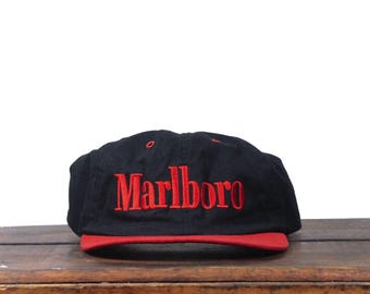 Vintage 90s Marlboro Cigarettes Tobacco Logo Unstructured Snapback Hat Baseball Cap