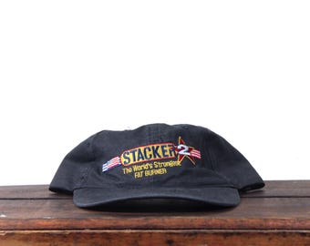 90年代ヴィンテージ スタッカー2 世界最強の脂肪燃焼エナジーピル アンストラクチャード ストラップバックハット ベースボールキャップ