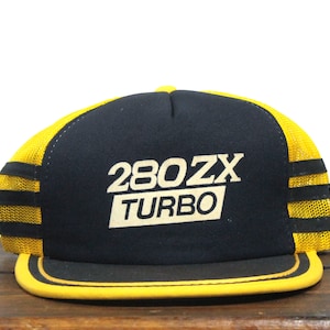Vintage Nissan Datsun 280ZX Turbo 80s Japanese Sports Car 3 Three Stripe Trucker Hat Snapback Baseball Cap