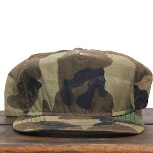 Vintage Distressed Blank Woodland Camo Camouflage Hunting Trucker Hat Snapback Baseball Cap Made In USA