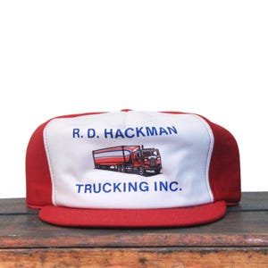 Vintage Trucker Hat Snapback Baseball Cap RD Hackman Trucking Inc Shipping Hauling Transport Freight Lines Cabover Truck USA Made