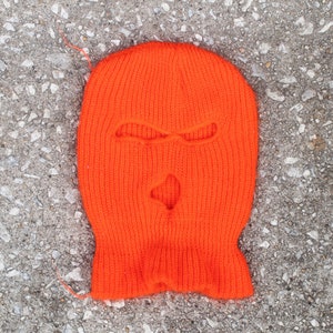 Vintage 80s Blaze Hunter Orange Full Face Balaclava Pullover Robber Ski Mask Beanie Knit Warm Winter Hat Cap Toque