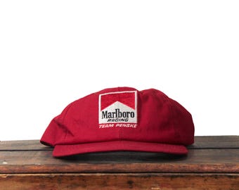 Vintage 80s Red Corduroy Marlboro Cigarettes Tobacco Sports Cap