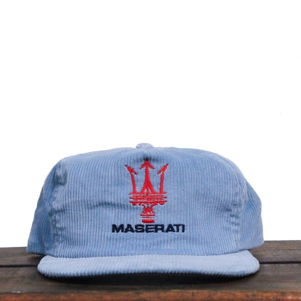 Vintage 80s Corduroy Maserati Italian Luxury Sports Cars Automobiles Logo Biturbo Gran Turismo Snapback Trucker Hat Baseball Cap Made In USA