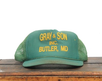 Vintage Distressed Snapback Trucker Hat Baseball Cap Gray & Son Paving Contractors Asphalt Pavement Road Street Surface Butler MD Maryland