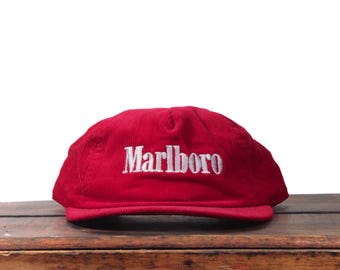 Vintage 80s Red Corduroy Marlboro Cigarettes Tobacco Sports Cap Trucker Hat Snapback Baseball Cap