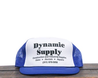 Vintage 80s Suministro dinámico Construcción Equipo industrial Ventas Alquiler Reparación Trucker Sombrero Snapback Gorra de béisbol