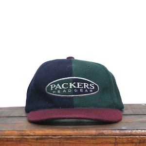 Vintage 90s Green Bay Packers Headgear NFL Wisconsin Football Wool Colorblock Strapback Hat Baseball Cap
