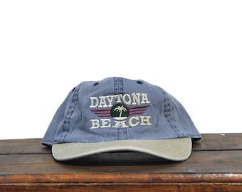 Vintage 90s Washed Out Minimal Daytona Beach Florida Island Racing Town City Unstructured Strapback Hat Baseball Cap