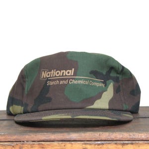 Vintage Trucker-Hut Snapback Baseballmütze National Starch und chemische Firma Fabrik Herstellung Woodland Camo Camouflage Made in den USA