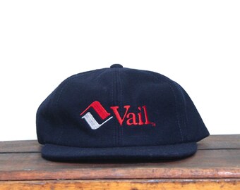 Boné Trucker Vintage de Lã com Fecho de Pressão, Estilo Snapback, Área de Estação de Esqui de Vail, Montanha, Colorado, Esqui e Snowboard