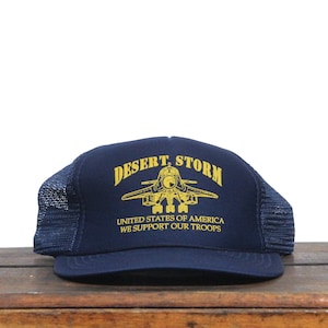 Vintage Trucker Hat Snapback Baseball Cap I Support Desert Storm Troops Persian Gulf Operation Military Veteran Fighter Jet Patch