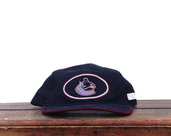 Vintage 90s Vancouver Canucks CCM Hockey NHL Canada Strapback Hat Baseball Cap