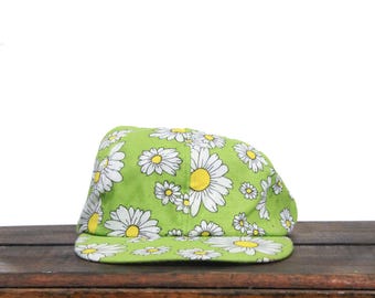 Gorra de béisbol vintage de los años 90 con estampado de margaritas y flores silvestres de jardín floral, sin estructura, con correa trasera elástica
