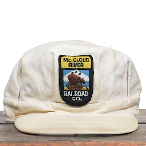 Vintage Distressed McCloud River Railroad Co Trucker Hat Baseball Cap Railway Train Engineer Hat Denim Cap Small 6 7/8 Made In USA