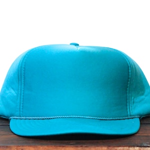 Vintage Blank Teal Turquoise Puffy Foam Trucker Hat Snapback Baseball Cap