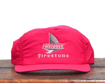 Vintage Hot Pink Firestone Tires Racing Firehawk Trucker Hat Snapback Baseball Cap Made In USA