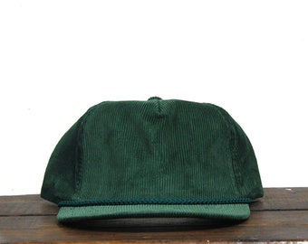 Vintage Deadstock New Unused Blank Forest Emerald Green Corduroy Trucker Hat Snapback Baseball Cap