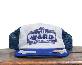 Vintage angustiado trashed Trucker sombrero Snapback gorra de béisbol 5th Ward Steelton PA Pennsylvania