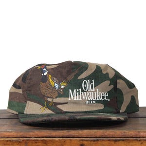 Vintage 80s Camo Corduroy Old Milwaukee Beer Pheasant Quail Hunting Camouflage Snapback Trucker Hat Baseball Cap Made In USA