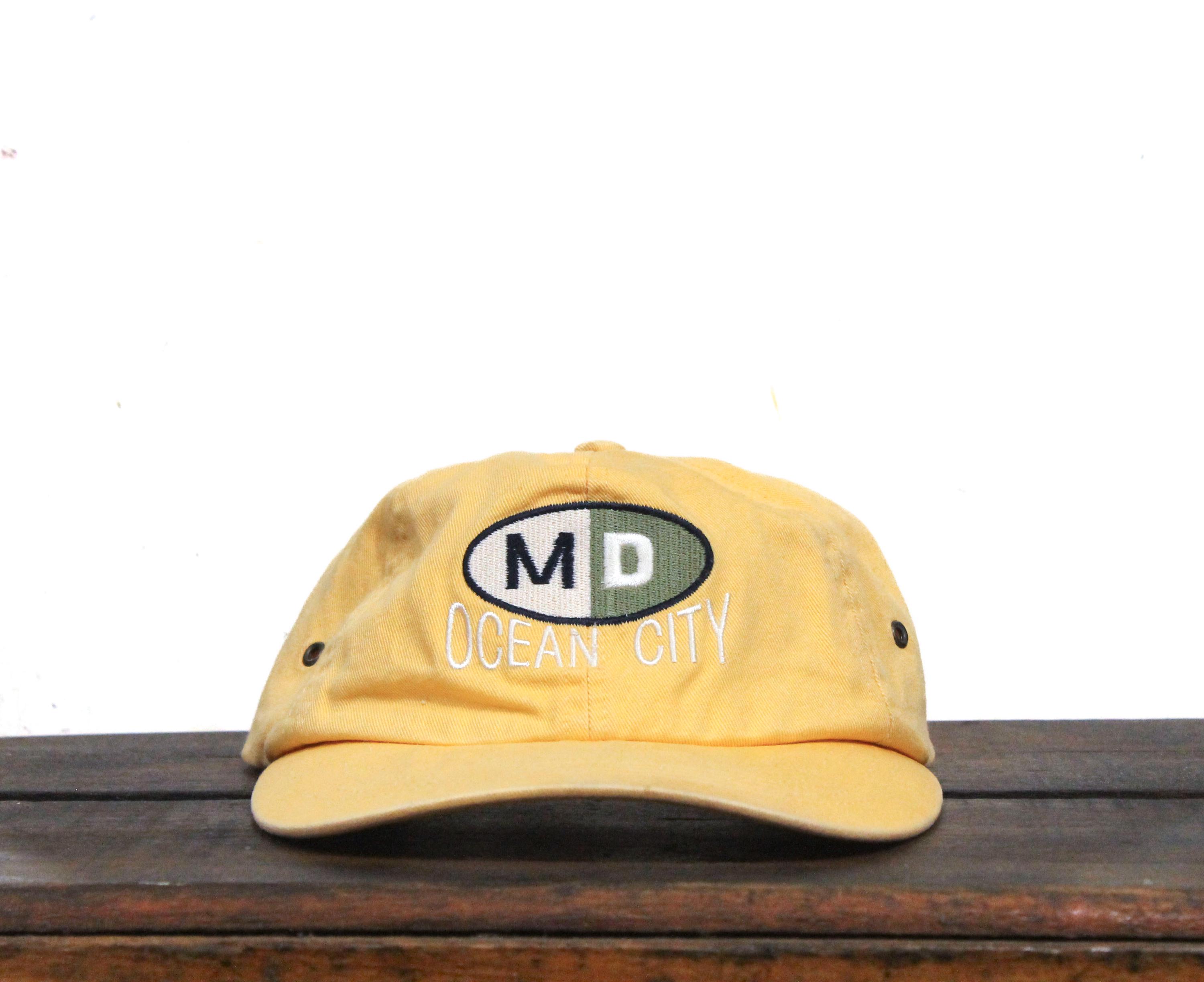 Vintage 90s Washed Out Unstructured Strapback Hat Baseball Cap Ocean City MD Maryland Eastern Shore Tourist Beach